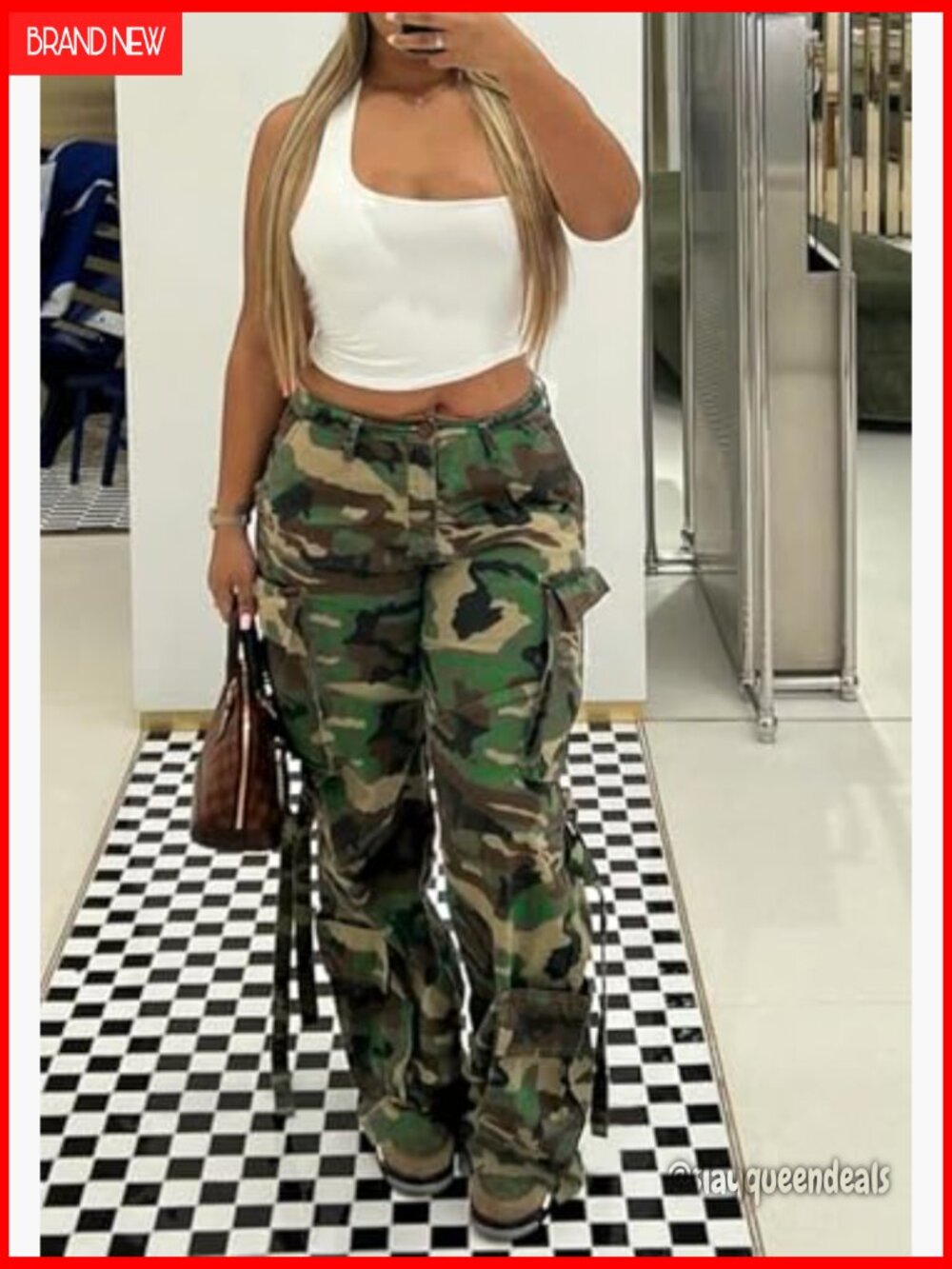 High Waist Wide Leg Cargo Pants Multi Pocket Army Military Joggers Plus Size - Picture 6 of 7